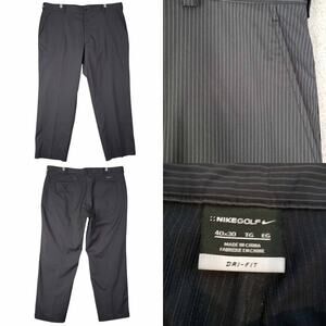 Nike Golf Pants Size 40x30 Black Flat Front Chino Straight Dri-Fit Striped